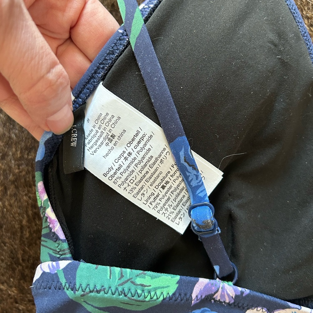 J Crew Plunge V-neck Floral Blue Bikini Top - Picture 4 of 4